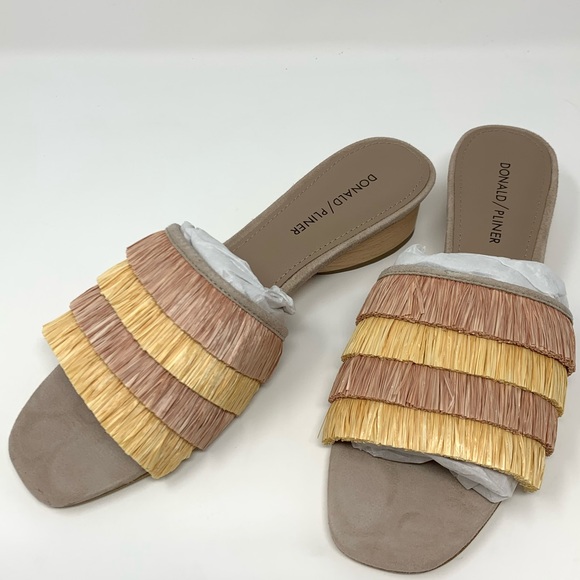 Donald Pliner Reise Raffia Fringe Slide in Rose - Picture 2 of 8